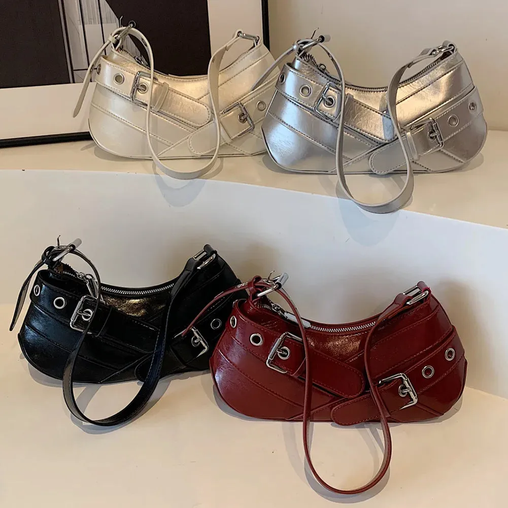 Uakiss Women PU Leather Punk Crossbody Bag Y2K Handbag Vintage Clutch Purse Adjustable Strap Armpit Bag for Vacation Travel Commuting