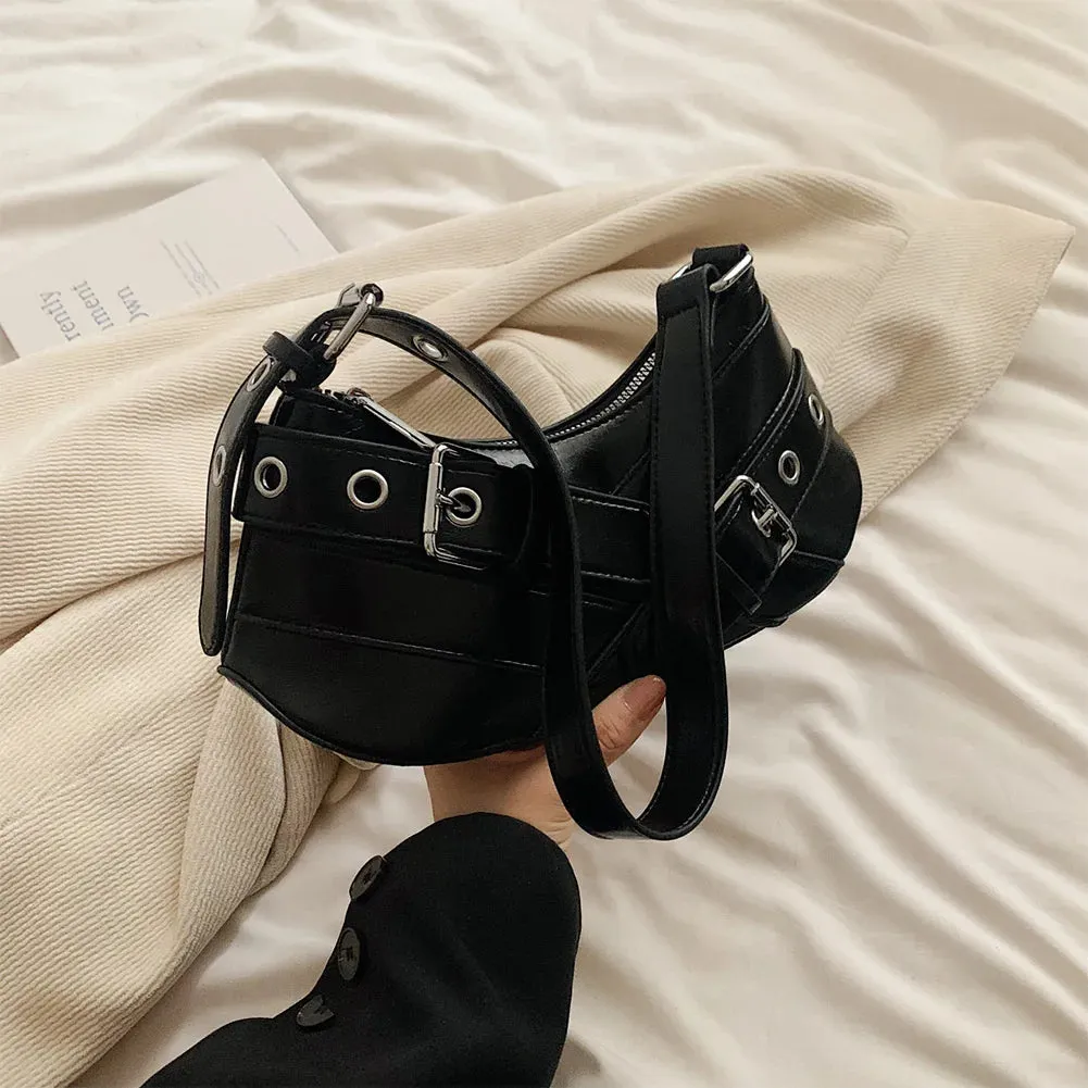 Uakiss Women PU Leather Punk Crossbody Bag Y2K Handbag Vintage Clutch Purse Adjustable Strap Armpit Bag for Vacation Travel Commuting