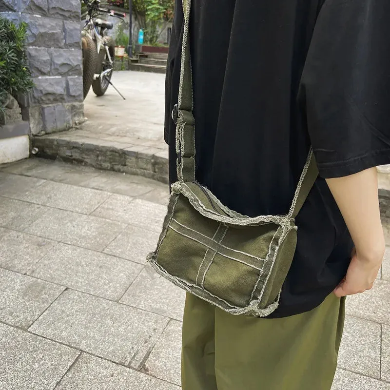 Vvsha Canvas Shoulder Bag for Men Female Thick Cloth Small Messenger Bag for Women Retro Vintage Crossbody Bags Cute Zipper Purses