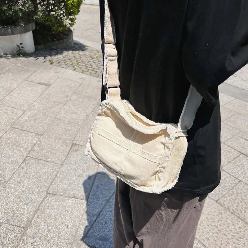 Vvsha Canvas Shoulder Bag for Men Female Thick Cloth Small Messenger Bag for Women Retro Vintage Crossbody Bags Cute Zipper Purses