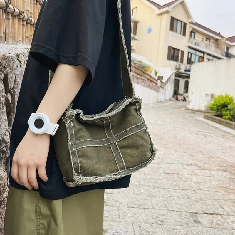 Vvsha Canvas Shoulder Bag for Men Female Thick Cloth Small Messenger Bag for Women Retro Vintage Crossbody Bags Cute Zipper Purses