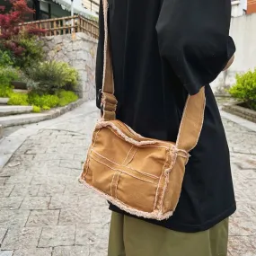 Vvsha Canvas Shoulder Bag for Men Female Thick Cloth Small Messenger Bag for Women Retro Vintage Crossbody Bags Cute Zipper Purses