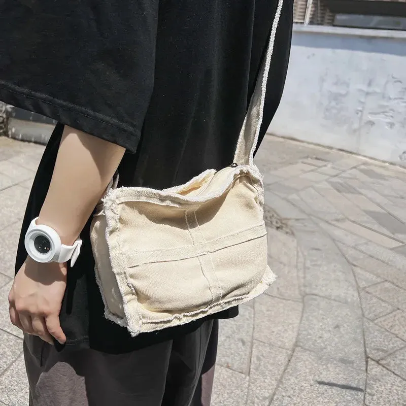 Vvsha Canvas Shoulder Bag for Men Female Thick Cloth Small Messenger Bag for Women Retro Vintage Crossbody Bags Cute Zipper Purses