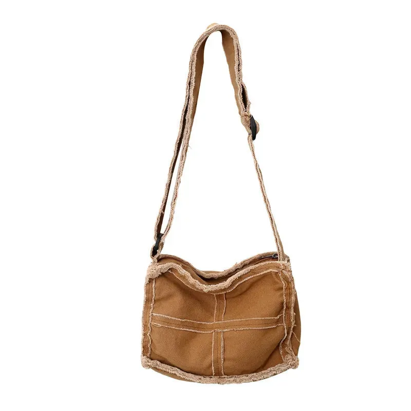 Vvsha Canvas Shoulder Bag for Men Female Thick Cloth Small Messenger Bag for Women Retro Vintage Crossbody Bags Cute Zipper Purses